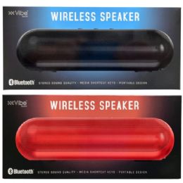 6 Bulk Vibe Wireless Pill Shaped Stereo Sound Bluetooth Speaker Assorted Black And Red