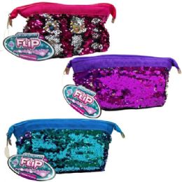 24 Bulk Shimmer Flip Sequin Cosmetics Bag In Assorted Colors