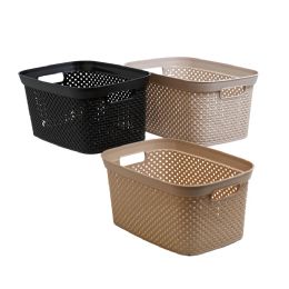 24 Bulk Plastic Basket 13.8 X 9.5 X 6.7 In Beige - Grrey - Black