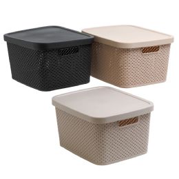 24 Bulk Plastic Basket With Lid 10.8 X 8.8 X 6.0 In Beige - Black - Grey