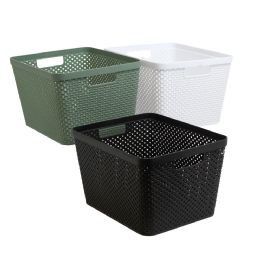 24 Bulk Plastic Storage Basket W/handle 14.0 X 11.3 X 8.5 In White - Green - Black