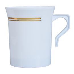 10 Bulk Plastic White Coffee Mug With Gold Rim 8oz 12pc/bag