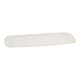 12 Bulk Clear Rectangular Plastic Serving Trays With Gold Rim 4pc