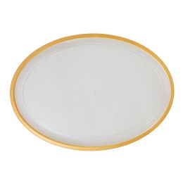 30 Bulk Clear Oval Plastic Tray With Gold Rim 18-inch X 12-inch - Gold