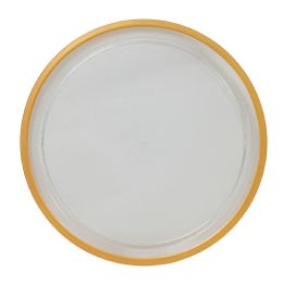 30 Bulk Clear Round Plastic Tray With Gold Rim 12-inch - Gold