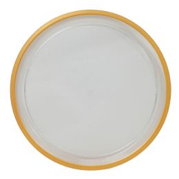 30 Bulk Clear Round Plastic Tray With Gold Rim 14-inch - Gold