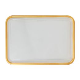 30 Bulk Clear Rectangular Plastic Tray With Gold Rim 13-inch X 10-inch - Gold