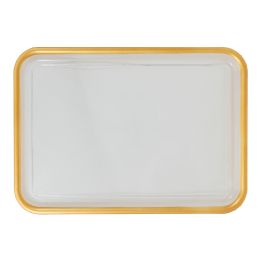 30 Bulk Clear Rectangular Plastic Tray With Gold Rim 16-inch X 12-inch - Gold