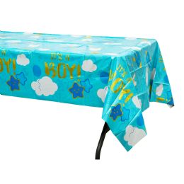 48 Bulk Plastic Foil Table Cover “it's A Boy!" 54" X 108" - Blue