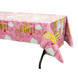 48 Bulk Plastic Foil Table Cover “it's A Girl!" 54" X 108" - Pink