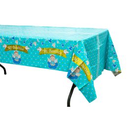 48 Bulk Plastic Foil Table Cover “mi Bautizo" 54" X 108" - Blue