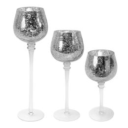 4 Bulk Mercury Glass Stem Candle Holder Set 3pc/set - Silver