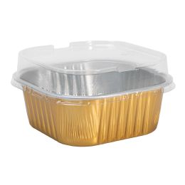 20 Bulk 10oz Square Aluminum Baking Cup With High Flat Lid 50pc - Gold