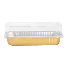 20 Bulk 7oz Rectangle Aluminum Baking Cup With Low Flat Lid 50pc - Gold