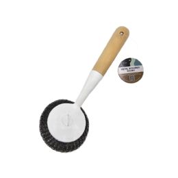 48 Bulk Metal Scourer Brush W/ Wooden Handle
