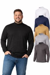 36 Bulk Big Men's Long Sleeve Knitted Mock Neck T-Shirt Assorted Colors And Sizes 3X-5x