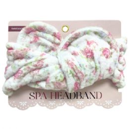 24 Bulk Bella Beauty Adjustable Wrap Spa Headband In Light Pink Peony Floral