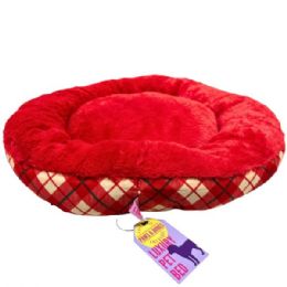 3 Bulk Barker & Meow 24" Luxury Pet Bed In Tartan Plaid Red