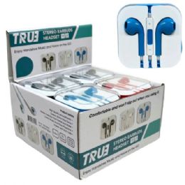32 Bulk Assorted Color Wired Earbuds With Mic & Controls With Acrylic Case In Pdq Display