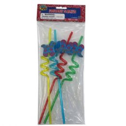 36 Bulk Kid Fun 4-count Western Reusable Spiral Straws With Boot Decoration
