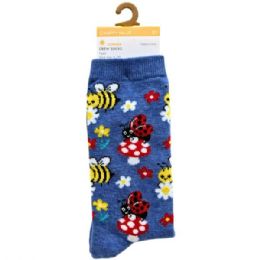 36 Bulk Happy Value Bee And Ladybug Crew Socks In Sizes 4-10