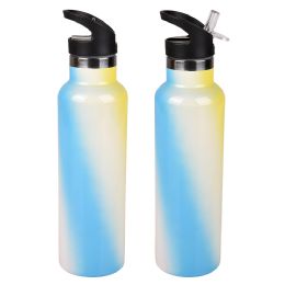 12 Bulk XxX- Double Wall Ss Sports Bottle W/straW-Glossy Gradient 20