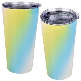 12 Bulk XxX- Double Wall Ss Tumbler W/slide LiD-Glossy Gradient 17oz