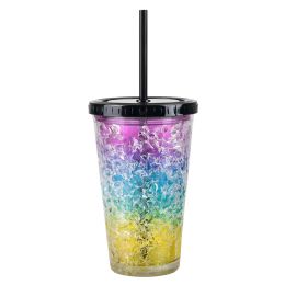 24 Bulk XxX- Double Wall Rainbow Freezer Tumbler W/ Lid And Straw 16
