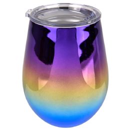 48 Bulk XxX- Double Wall Stainless Wine Cup 12 Oz. - Shiny Rainbow