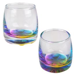 144 Bulk XxX- Clear Shot Glass W/ Beaded Rainbow Bottom 1.75 Oz. 14