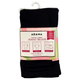36 Bulk Adama Satin Lined Black Jersey Beanie