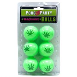 24 Bulk Pong Party Blacklight Pong Balls 6 Pack With Pot Leaf Design