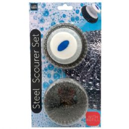 12 Bulk 3 Piece Stainless Steel Scourer With Handle And Refill Set