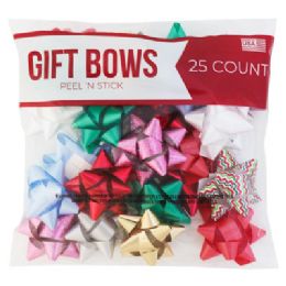 66 Bulk Bows Christmas 25ct Peel N Stick Ast Colors Printed Poly Bag
