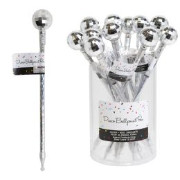 24 Bulk Disco Ballpoint Novelty Pens/silver In 24pc Pvc Tube/label