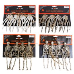 24 Bulk Garland Skeleton Or Bony Hands Ea In 2 Ast Color 47in/4 Figure Strand Hlwn/tcd