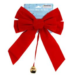 24 Bulk Bow Red Velvet 10x15in W/bell 7loop Xmas Tcd