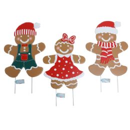 12 Bulk Yard Stake Metal Christmas Gingerbread 3ast 18.2 X 10.5in 2 Prong/upc Label