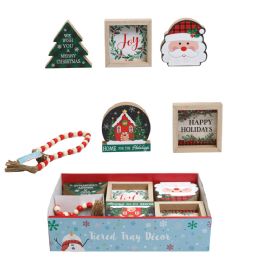 24 Bulk 2-Tier Christmas Tray Decor  6ast Styles Mdf In 24pc Pdq