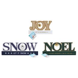 24 Bulk Christmas Tabletop Decor Snow/noel/joy W/bell.mdf/ht
