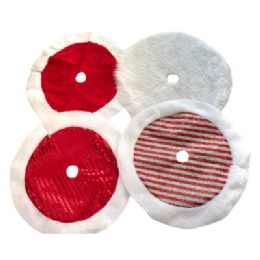 24 Bulk Tree Skirt Mini 15in Dis 4ast White Plush/red Plush/candy Stripe Tinsel/red Sequin Xmas Hdr