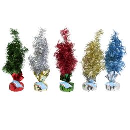 24 Bulk Christmas Tinsel Tree 12in 5ast Colors/32 Tips W/cement Base
