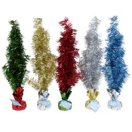 24 Bulk Christmas Tinsel Tree 18in 5ast Colors W/32 Tips/cement Base/ht