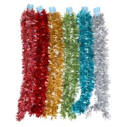 48 Bulk Garland Tinsel 4ply 3.54in Tip Width 6ast Matte Colors Xmas Hdr