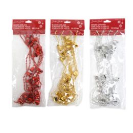 24 Bulk Garland Bead W/bells 9ft 3ast Gold/silver/red Xm Pbh