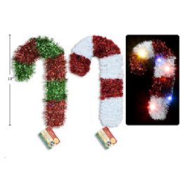 24 Bulk Tinsel Candy Cane 13in W/20 Micro 3funtion Led Lights 2ast Color Xm/ht
