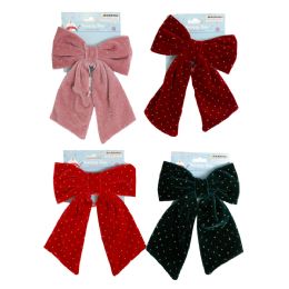 24 Bulk Bow Deluxe Velvet Puffy W/gold Dots 6x9in 4ast Colors On Xm/tcd