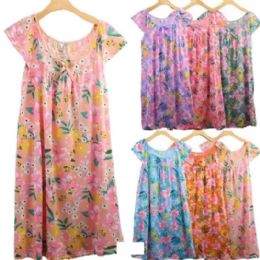 96 Bulk Women's Nightgown Short Sleeve Cotton Blend Floral Lace 96pc Box