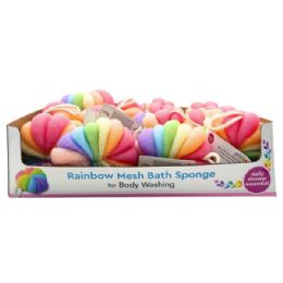 24 Bulk Rainbow Mesh Bath Sponge For Body Washing With Countertop Display
