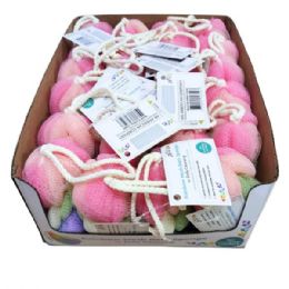 24 Bulk Rainbow Braided Mesh Bath Sponge For Body Washing  With Countertop Display